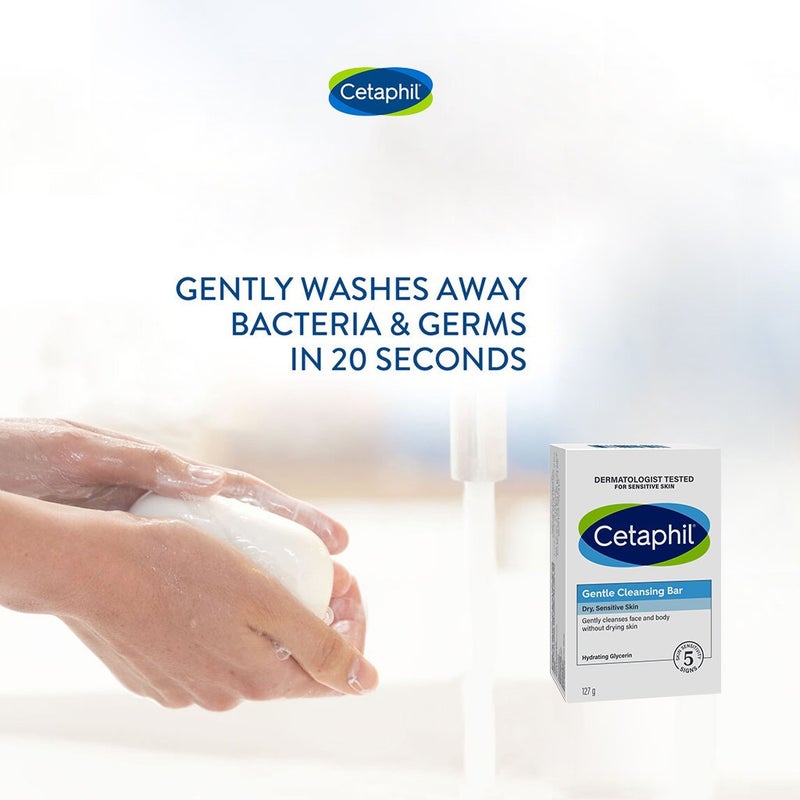 Cetaphil Gentle Face & Body Cleansing Bar For Men & Women With Dry to Normal Sensitive Skin, Unscented, 127g