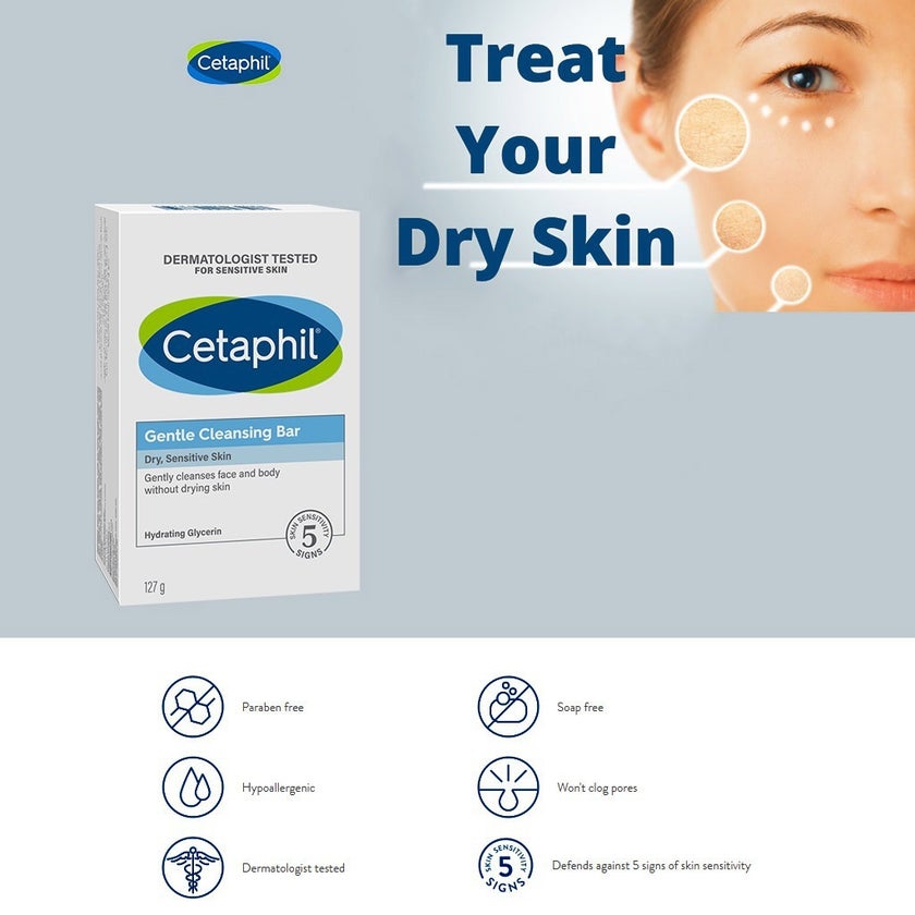 Cetaphil Gentle Face & Body Cleansing Bar For Men & Women With Dry to Normal Sensitive Skin, Unscented, 127g