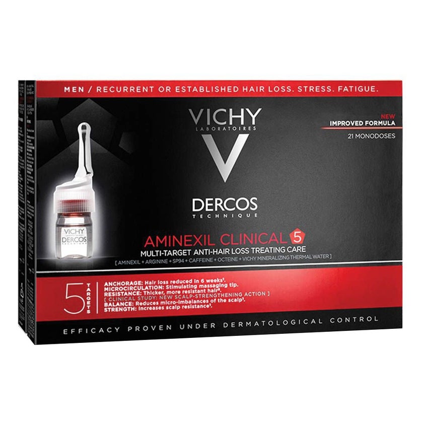 Vichy Dercos Aminexil Clinical 5 Anti-Hair Fall Treatment For Men, Pack of 6ml x 21's