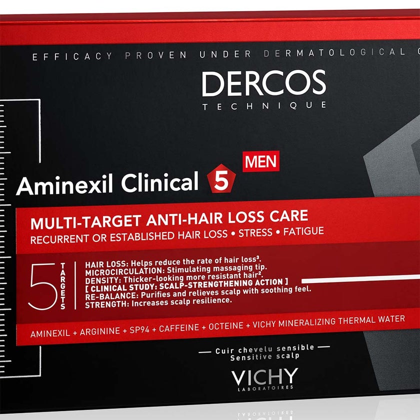 Vichy Dercos Aminexil Clinical 5 Anti-Hair Fall Treatment For Men, Pack of 6ml x 21's