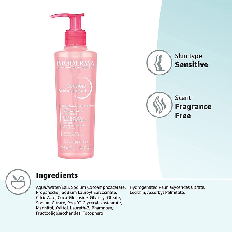 Bioderma Sensibio Soothing Micellar Cleansing Foaming Gel For Sensitive Skin 200 mL