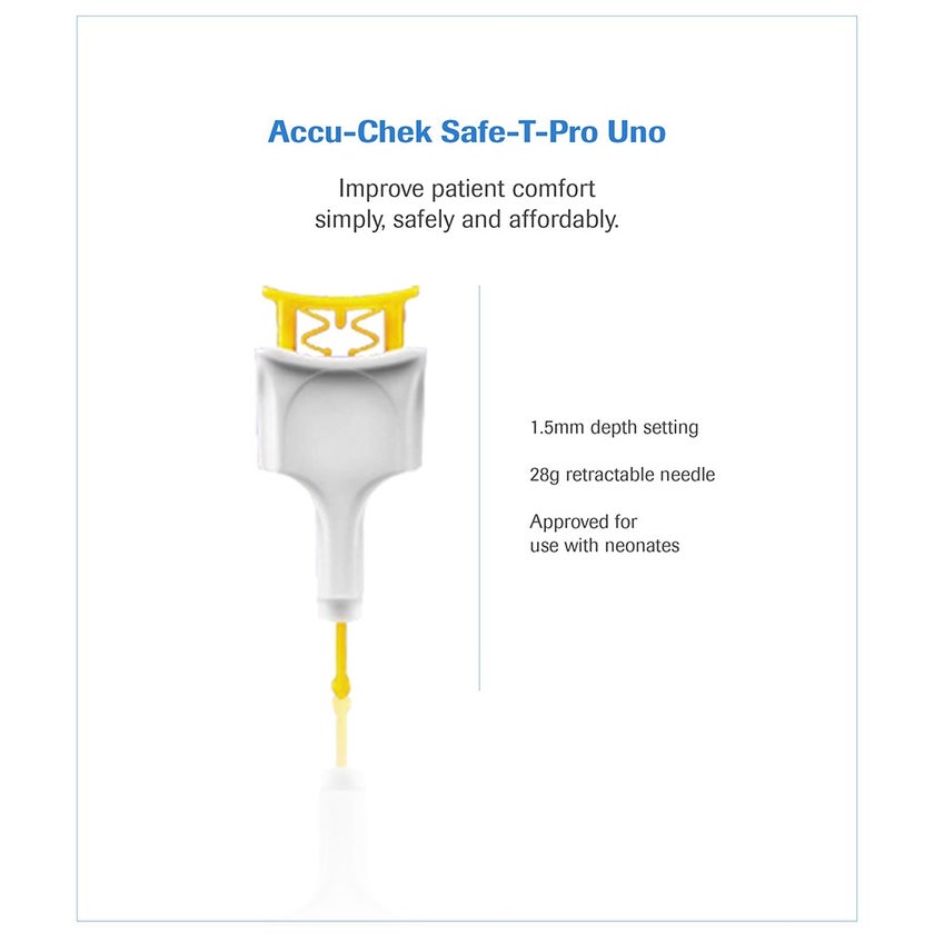 Accu-Chek Safe-T-Pro Uno Sterile Single Use Lancets For Diabetic Blood Glucose Testing, Pack of 200's