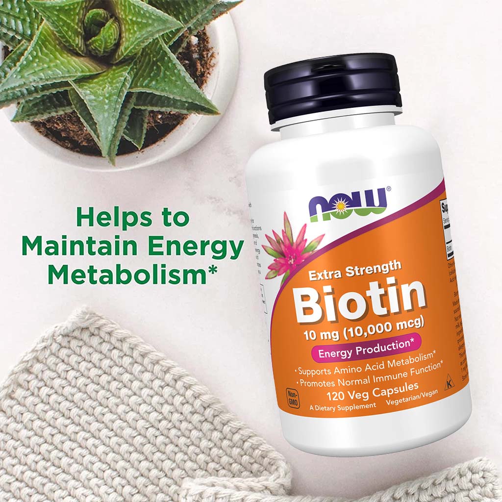 Now Extra Strength Biotin 10,000 mcg Vegetarian Capsules For Energy Production, Pack of 120's - myAster