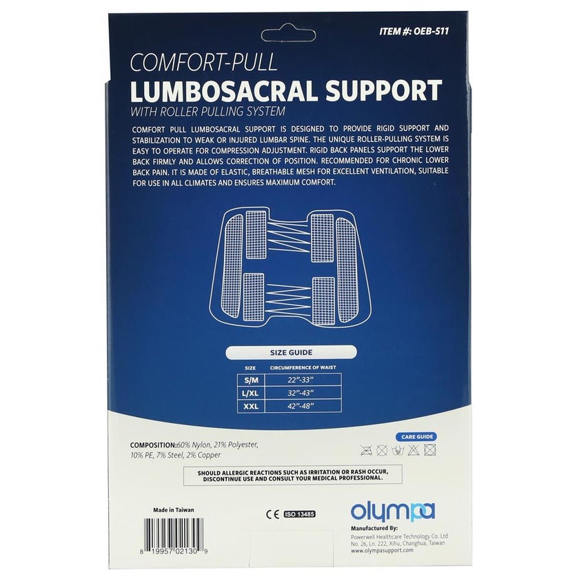 Olympa Comfort Pull Lumbo-Sacral Support Black Small/Medium OEB-511