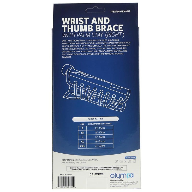 Olympa Wrist & Thumb Brace with Stay Right Grey-Black Extra Large OEH-412
