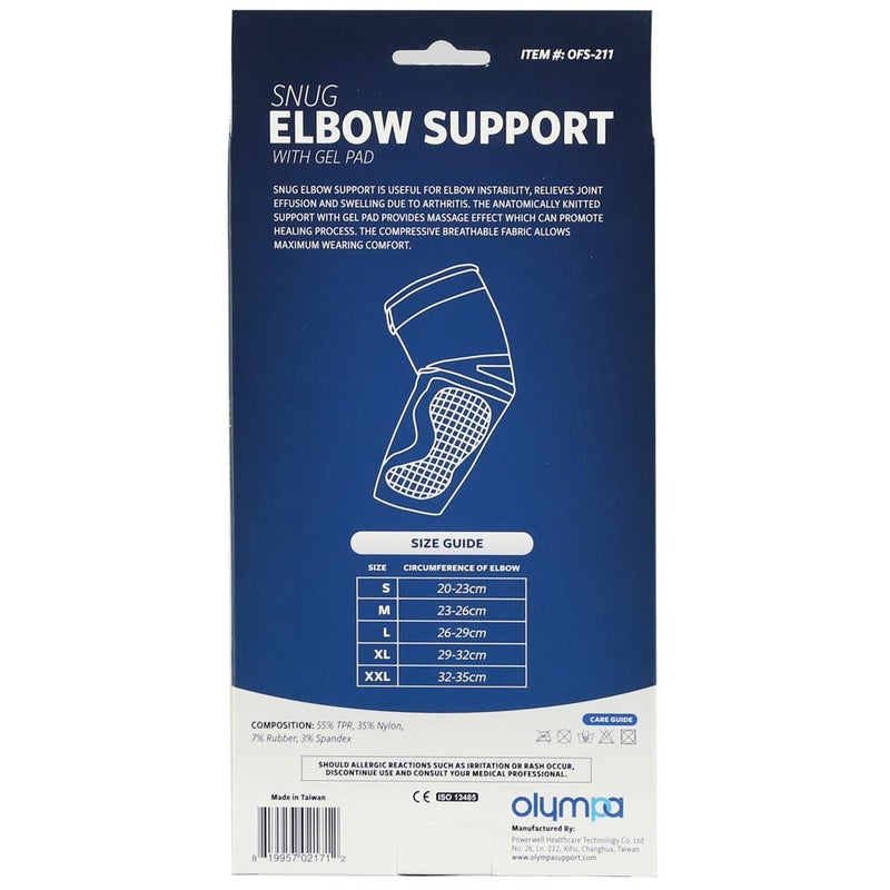 Olympa Snug Elbow Support with Gel Pad Extra Extra Large Cool Grey OFS-211