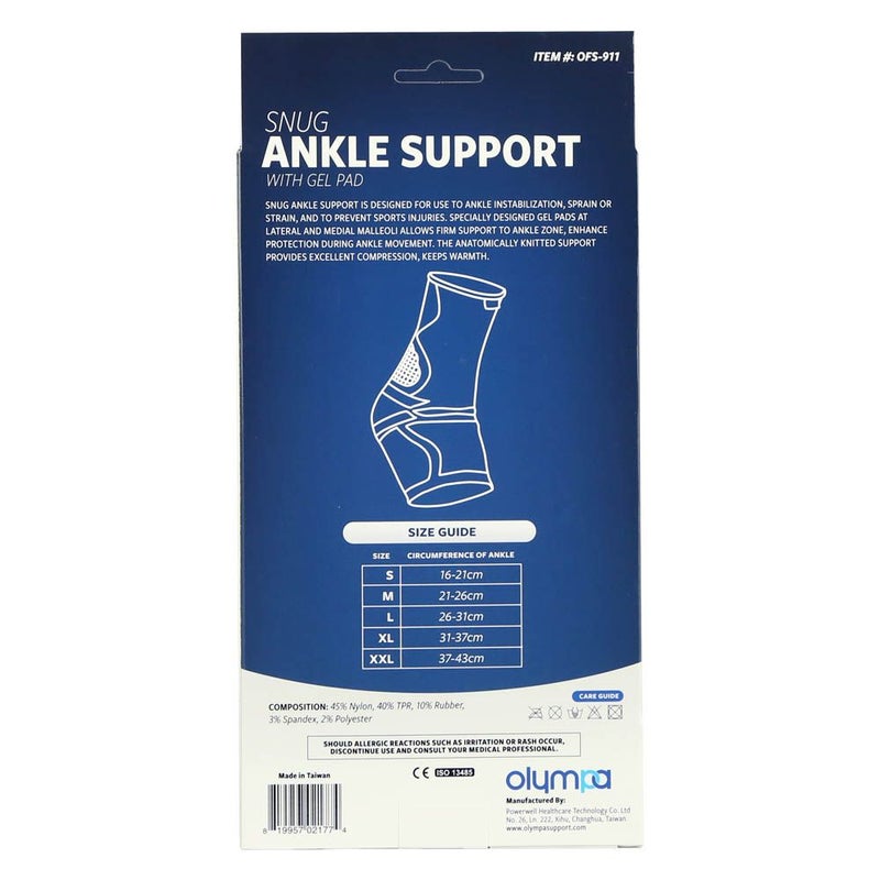 Olympa Snug Ankle Support with Gel Pad Cool Grey Medium OFS-911