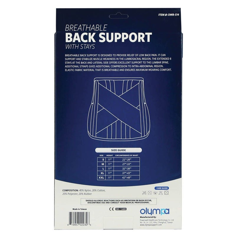 Olympa Breathable Back Support with Stays Beige Small OWB-514