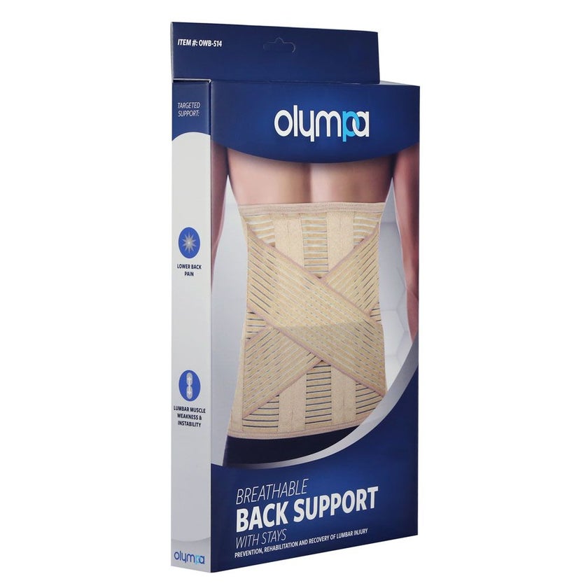 Olympa Breathable Back Support with Stays Beige Medium OWB-514