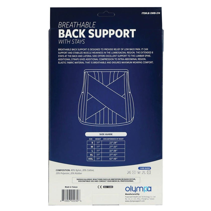 Olympa Breathable Back Support with Stays Beige Medium OWB-514