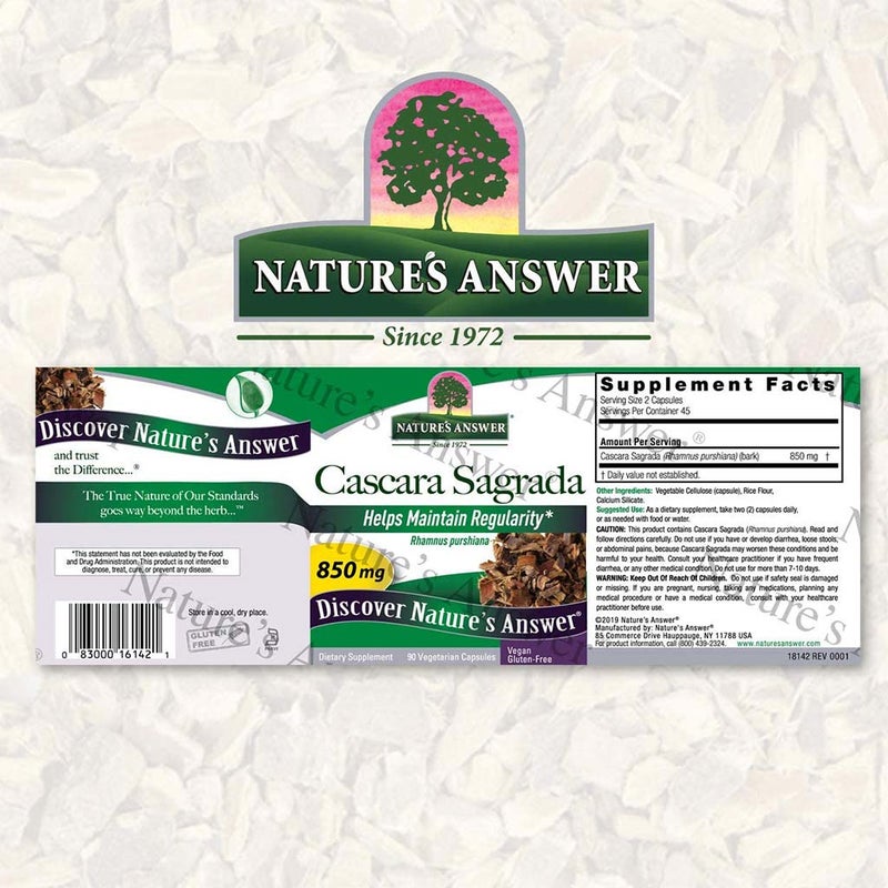Nature's Answer Cascara Sagrada Bark 850 mg Vegetarian Capsules 90's
