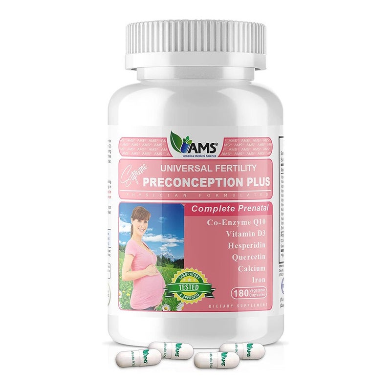 AMS Preconception Plus Vegetable Capsules, Prenatal Support, Conception And Fertility Supplement, Pack of 180's