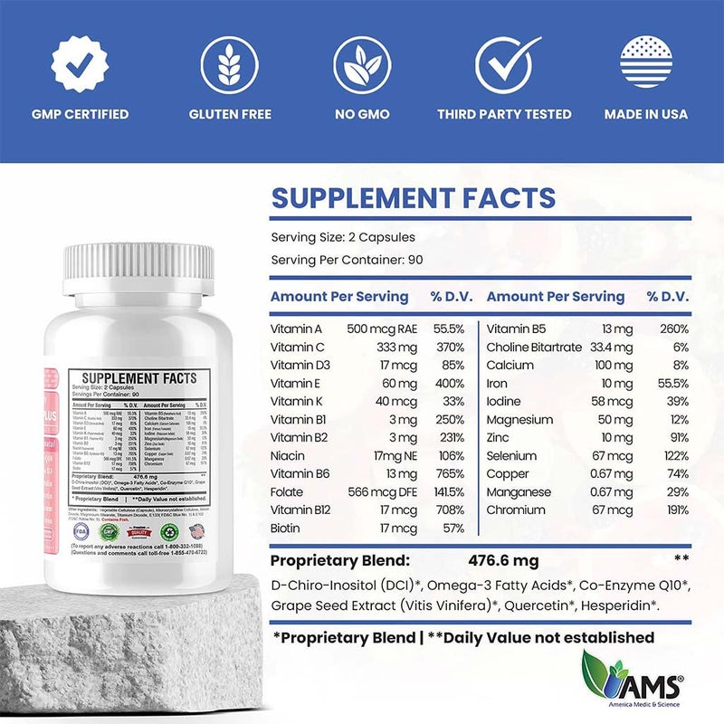 AMS Preconception Plus Vegetable Capsules, Prenatal Support, Conception And Fertility Supplement, Pack of 180's