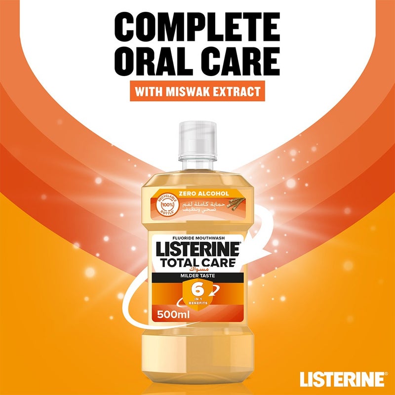 Listerine Total Care Milder Miswak Taste Fluoride Mouthwash 500ml 