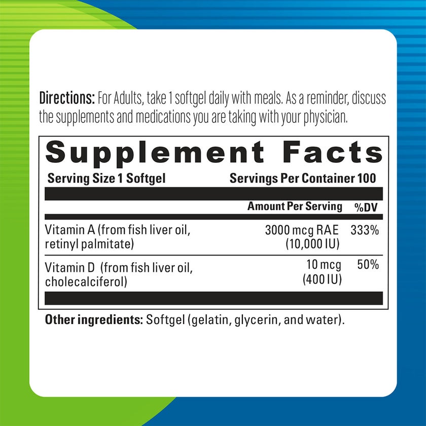 Blueberry Naturals Vitamin A 10,000IU Softgels, Pack of 100's - B0005