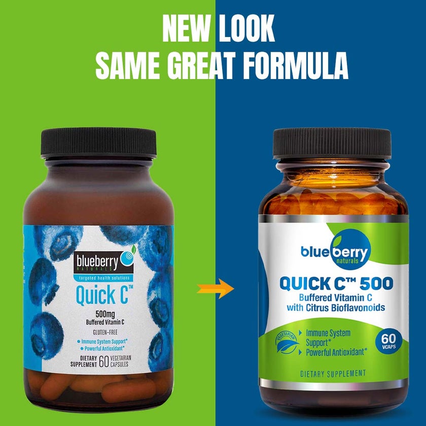 Blueberry Naturals Buffered Quick C 500mg Vegetarian Capsules, Pack of 60's - B0128