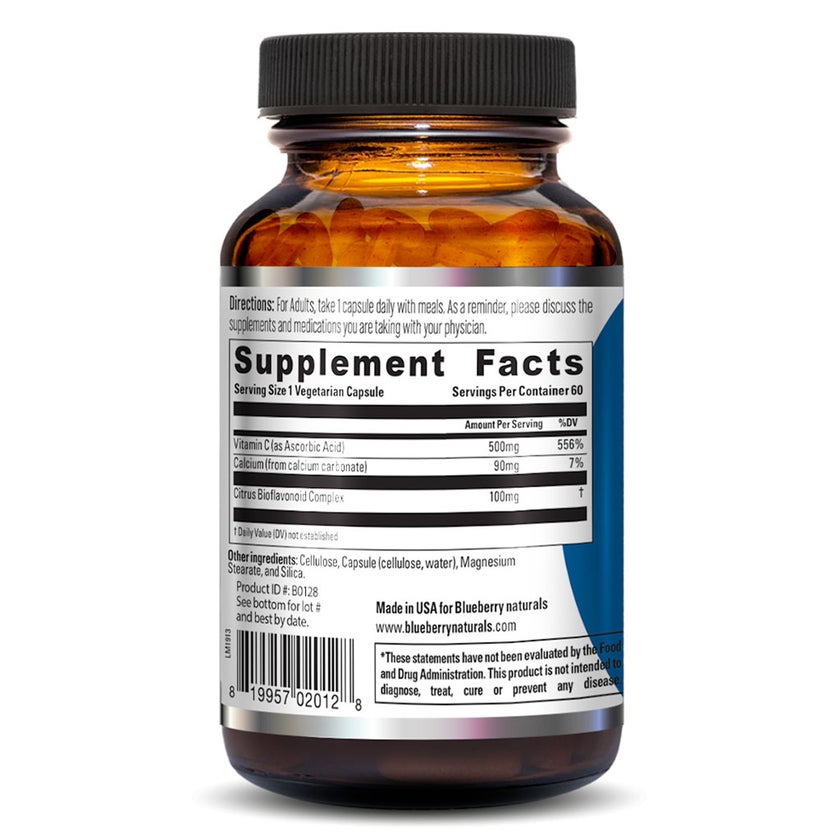 Blueberry Naturals Buffered Quick C 500mg Vegetarian Capsules, Pack of 60's - B0128