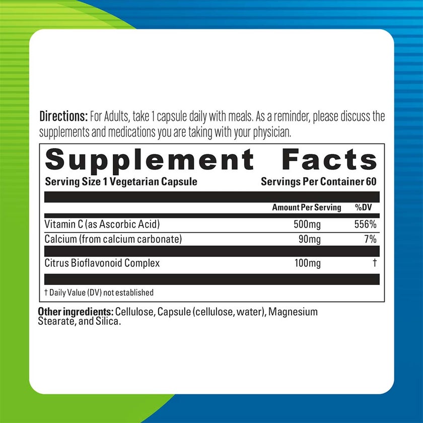 Blueberry Naturals Buffered Quick C 500mg Vegetarian Capsules, Pack of 60's - B0128