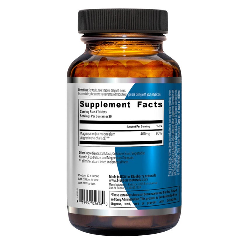 Blueberry Naturals Chelated Magnesium 400mg Tablets, Pack of 90's - B0258