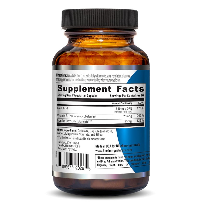 Blueberry Naturals Easy Iron 25mg Vegetarian Capsules, Pack of 90's - B0265