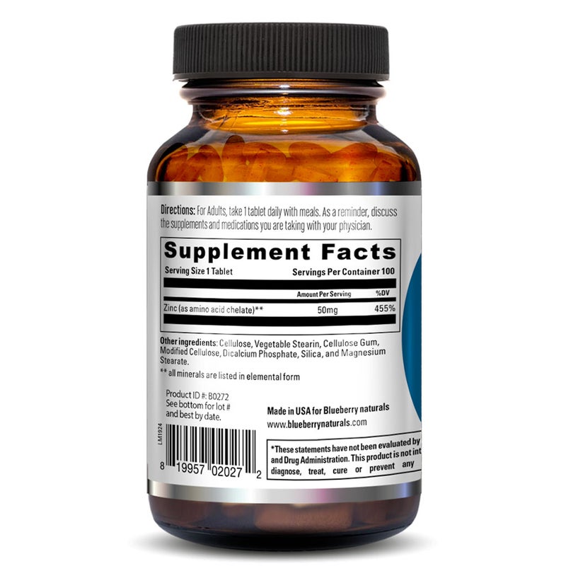 Blueberry Naturals Chelated Zinc 50 mg Tablets 100's B0272