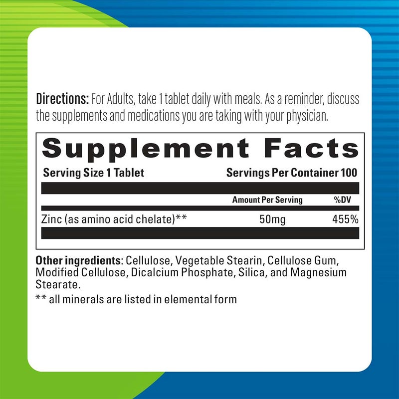 Blueberry Naturals Chelated Zinc 50 mg Tablets 100's B0272