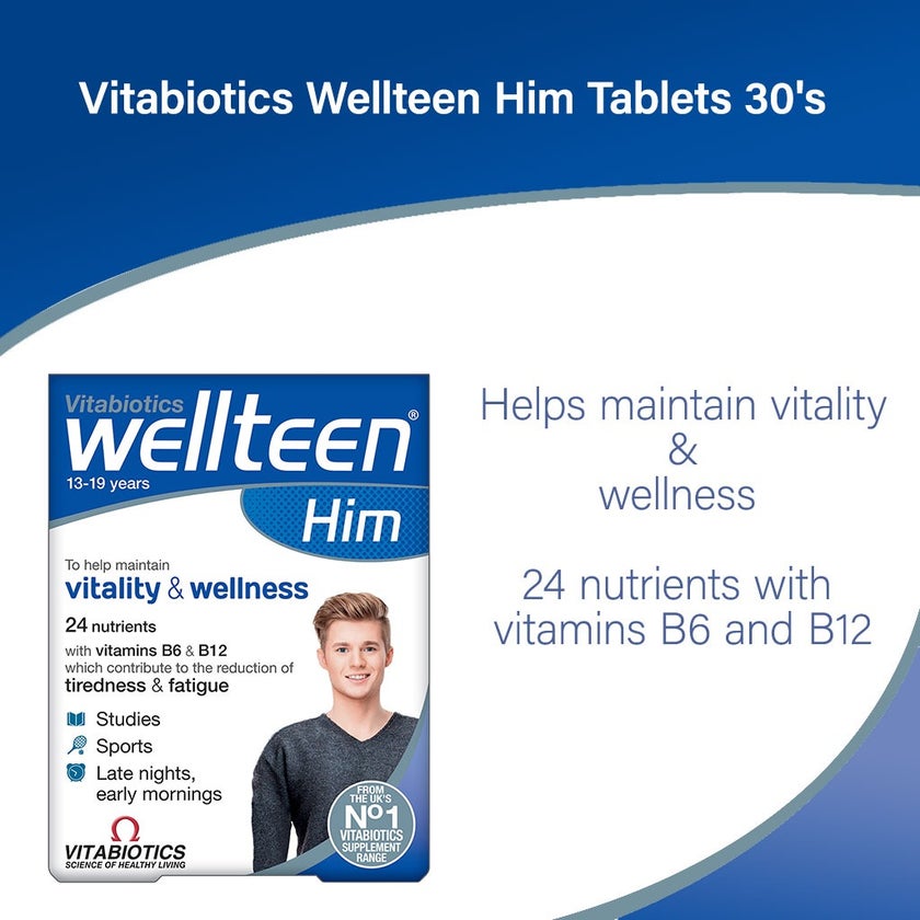 Vitabiotics Wellteen HIM Multivitamin Tablets, Pack of 30's
