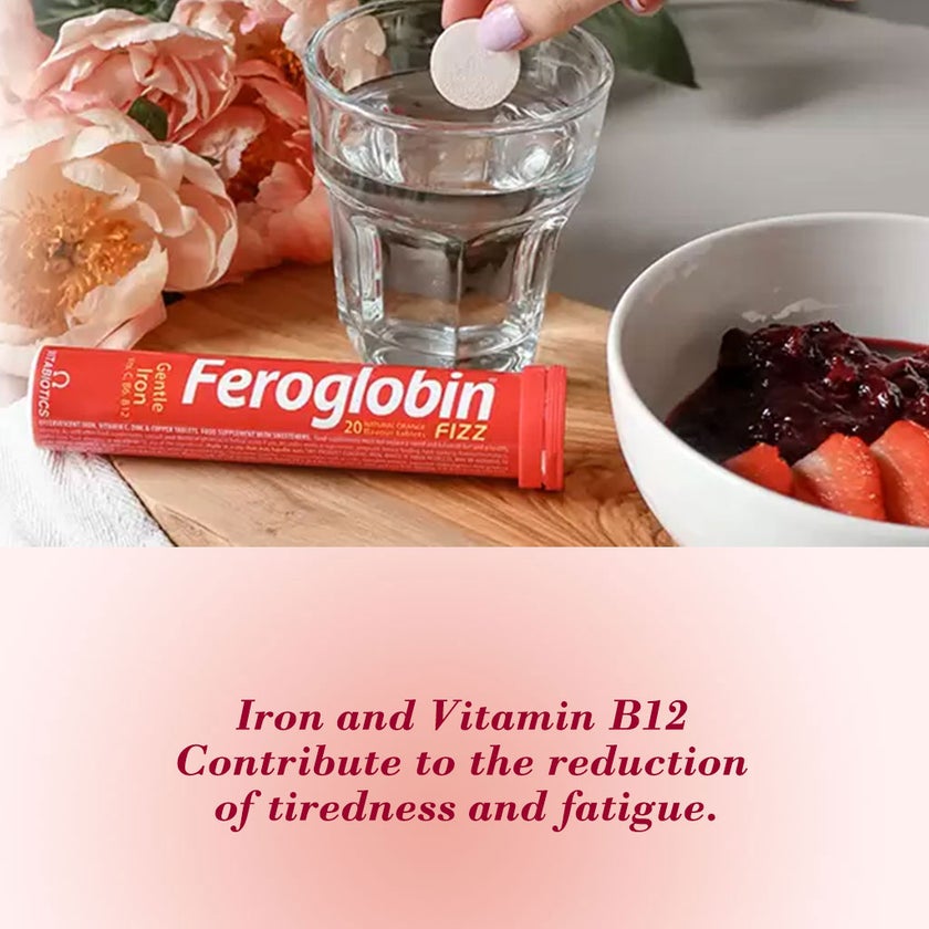 Vitabiotics Feroglobin Fizz Gentle Iron Effervescent Tablets For Energy Support, Pack of 20's