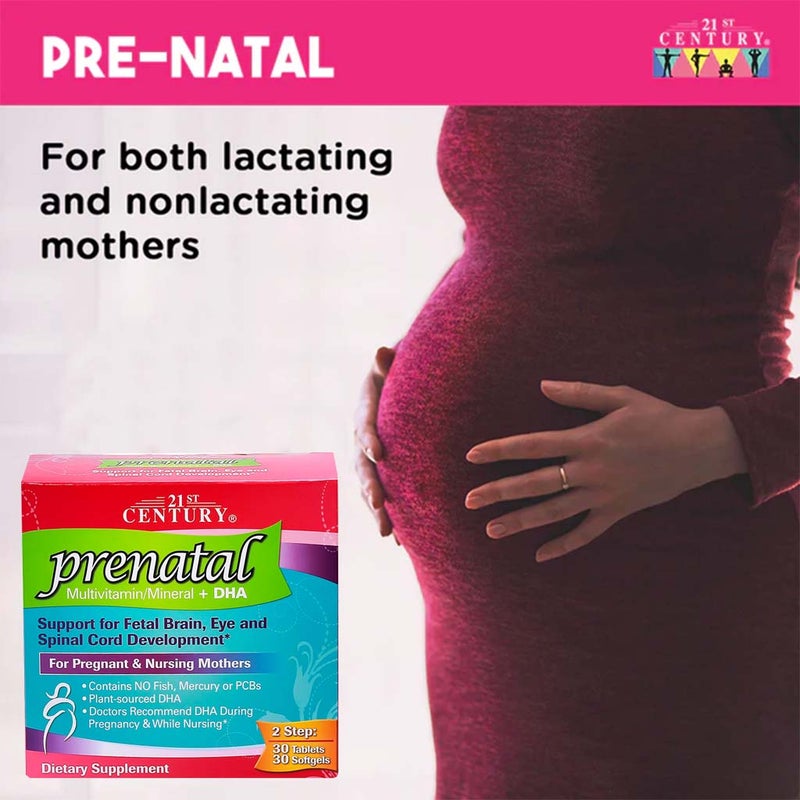 21st Century Prenatal Multivitamins/Mineral Tablets + Prenatal DHA Softgels, Dual Pack of 30's + 30's