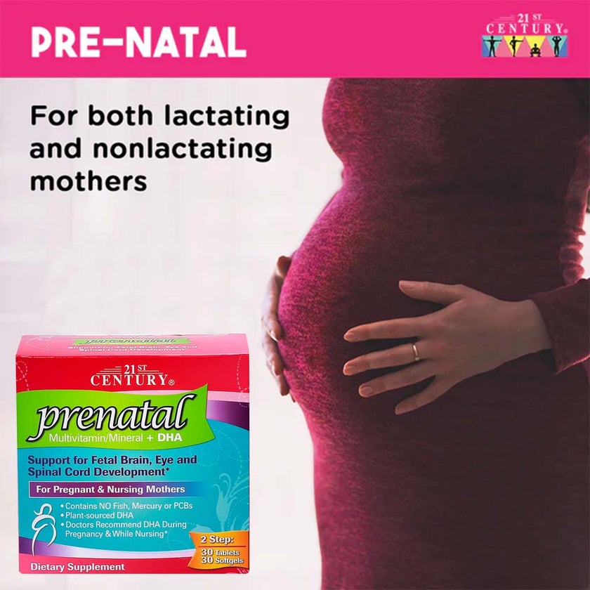 21st Century Prenatal Multivitamins/Mineral Tablets + Prenatal DHA Softgels, Dual Pack of 30's + 30's