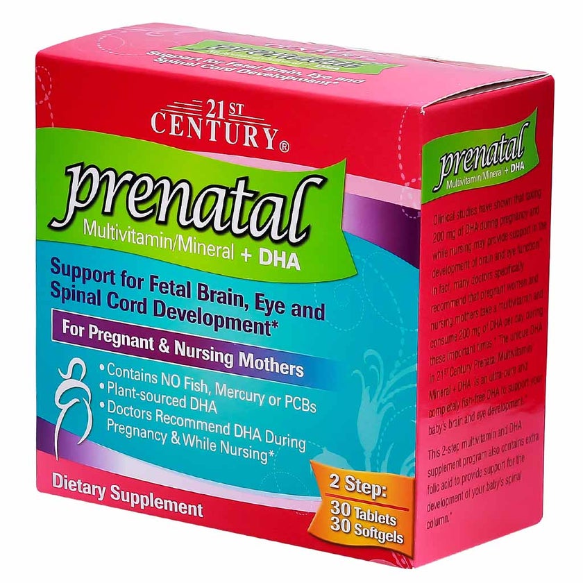 21st Century Prenatal Multivitamins/Mineral Tablets + Prenatal DHA Softgels, Dual Pack of 30's + 30's