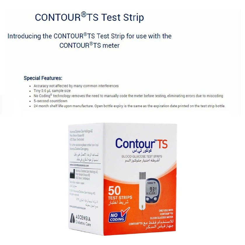 Ascensia Contour TS Blood Glucose Test Strips, Pack of 50's
