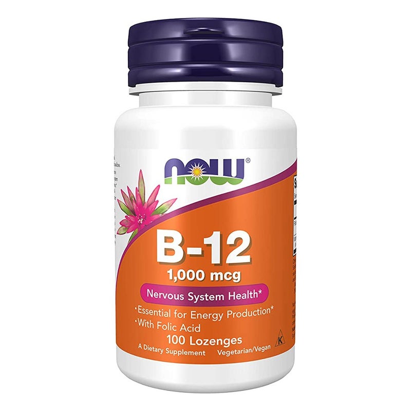Now B-12 1000 mcg Lozenges With Folic Acid For Energy Production & Healthy Nervous System, Pack of 100's