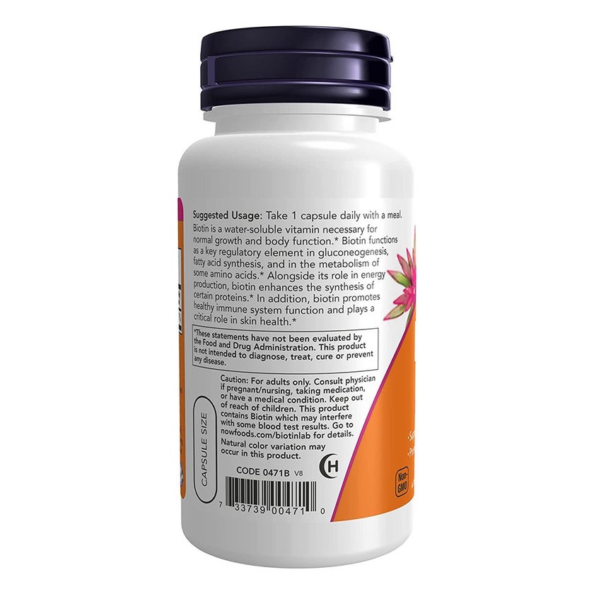Now Biotin 5000 mcg Vegetarian Capsules For Energy Production, Pack of 60's
