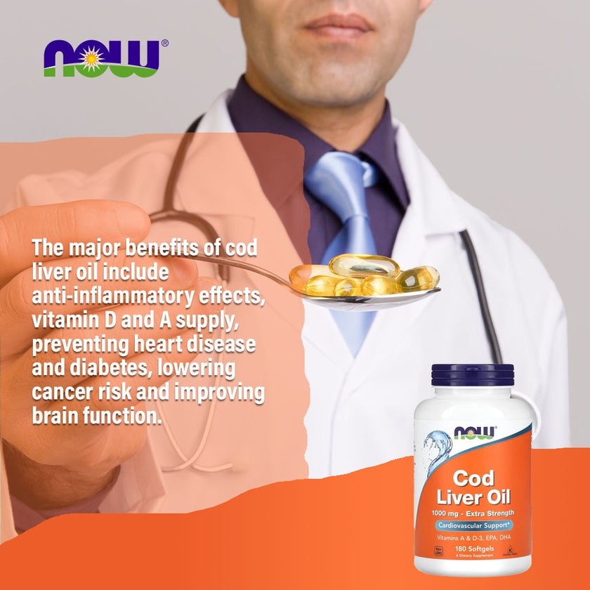 Now Extra Strength 1000mg Cod Liver Oil Softgels, Pack of 90's