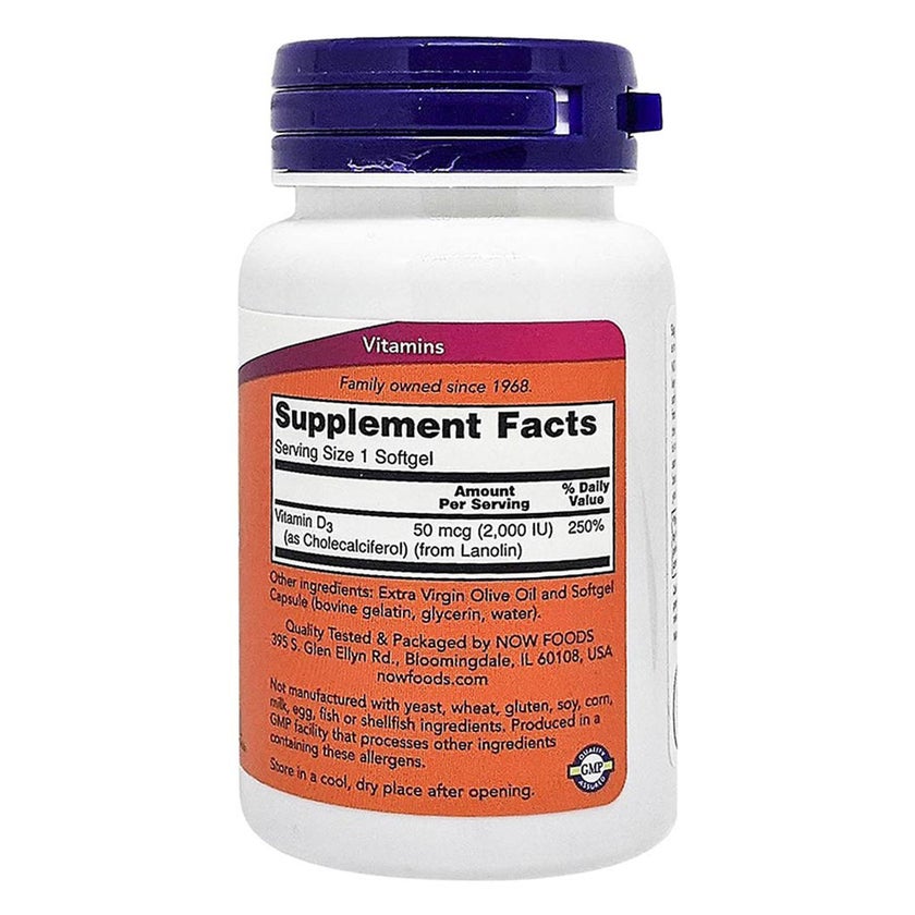 Now High Potency Vitamin D3 2000IU Softgels, Pack of 120's