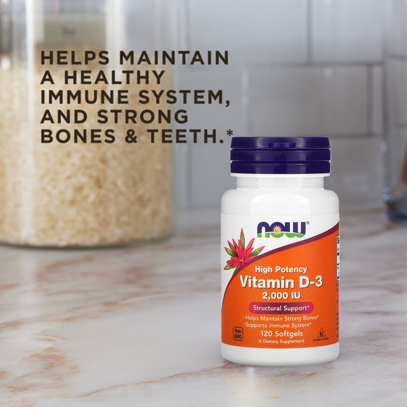 Now High Potency Vitamin D3 2000IU Softgels, Pack of 120's