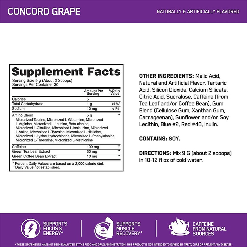 Optimum Nutrition Essential Amino Energy COptimum Nutritioncord Grape 270g 30 Servings