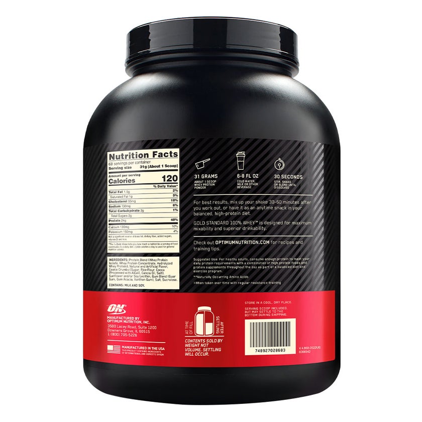 Optimum Nutrition Gold Standard 100% Whey Protein Powder Drink Mix Cookies & Cream Powder 5lb