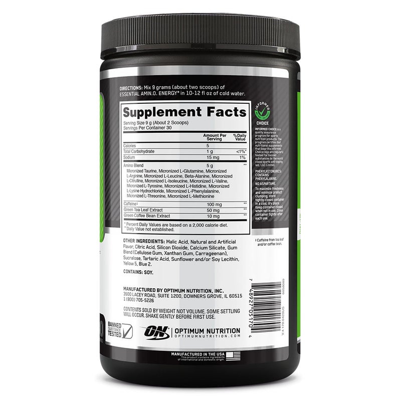 Optimum Nutrition Amino Energy For Energy & Muscle Recovery - Green Apple, 270g - 30 Servings