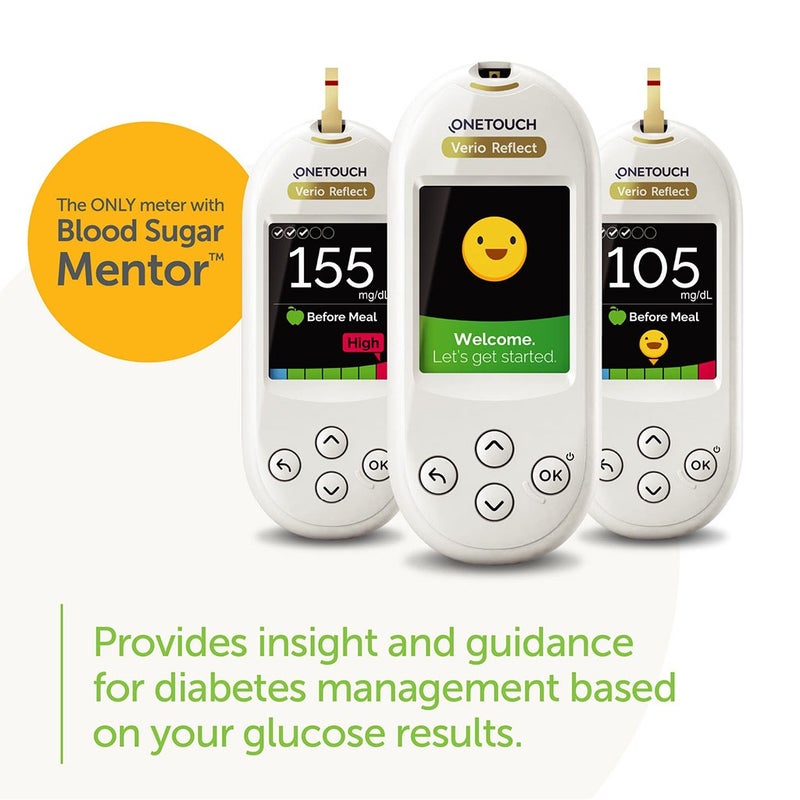 OneTouch Verio Reflect Blood Glucose Monitoring System + OneTouch Verio Test Strips 50's + OneTouch Delica Plus Lancets 100's Offer Pack