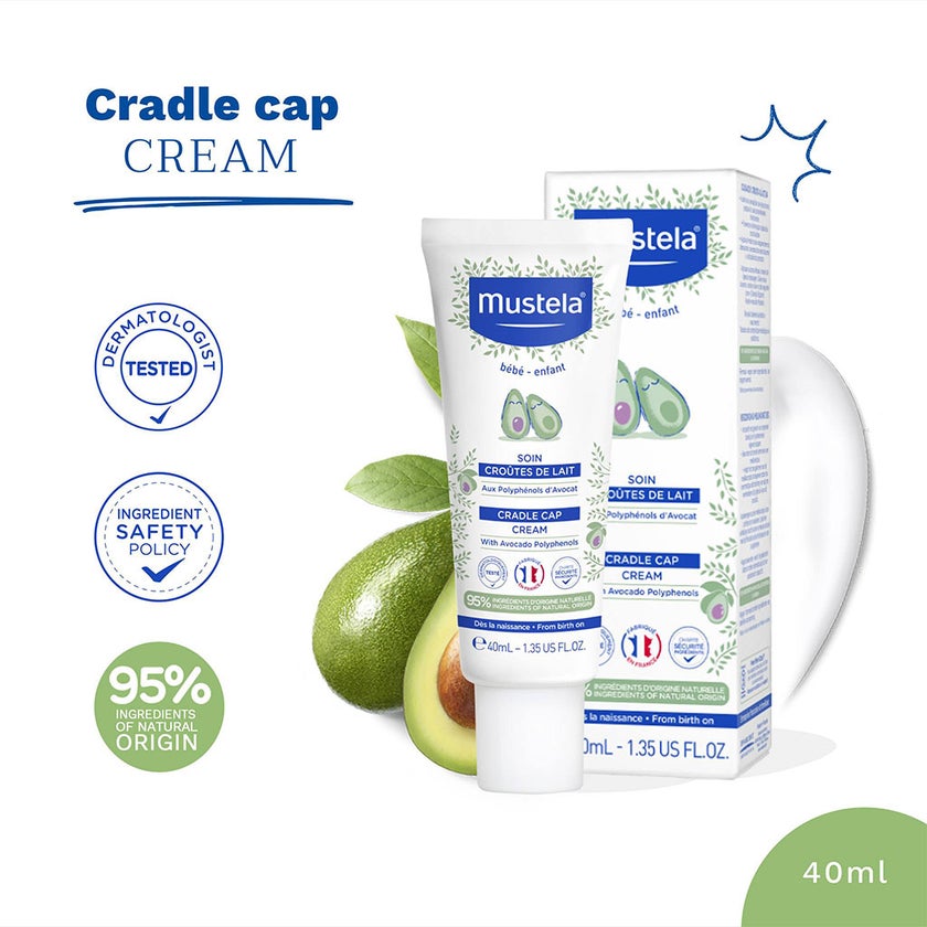 Mustela Baby Cradle Cap Cream For Newborns, Fragrance-Free 40ml
