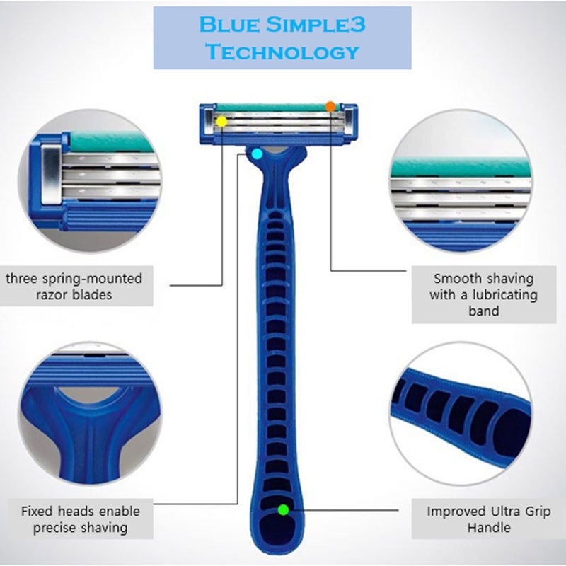 Gillette Blue Simple 3 Men's Disposable Razor, Pack of 4's 