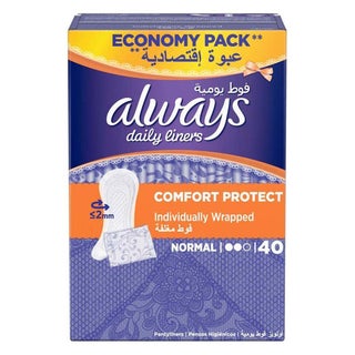 Always Daily Liners Comfort Protect Individually Wrapped, Normal Pantyliners, Pack of 40's