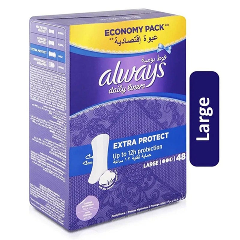 Always Daily Liners Extra Protect Large Pantyliners, Pack of 48's 