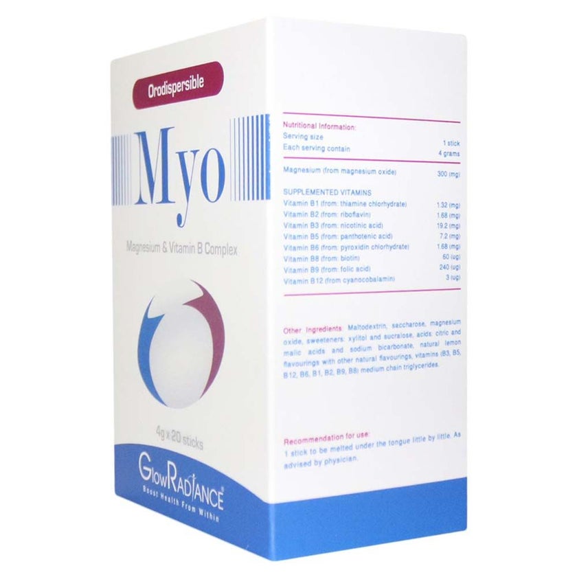 Glow Radiance Myo Magnesium & Vitamin B Complex Orodispersible Sachets 4g, Pack of 20 sticks