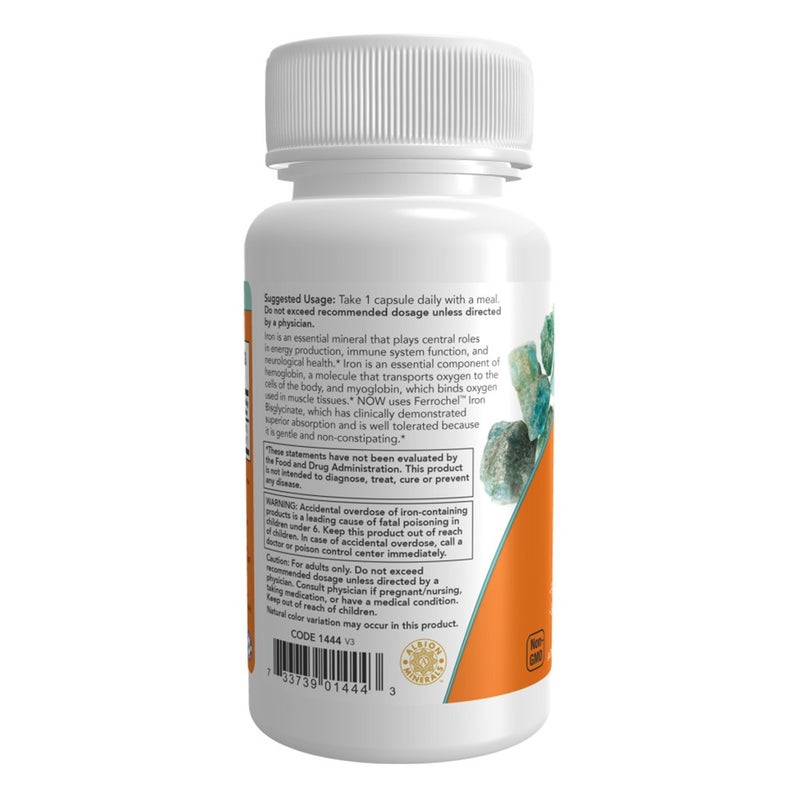 Now Double Strength Iron 36mg Non-Constipating Veg Capsules For Healthy Blood Count, Pack of 30's