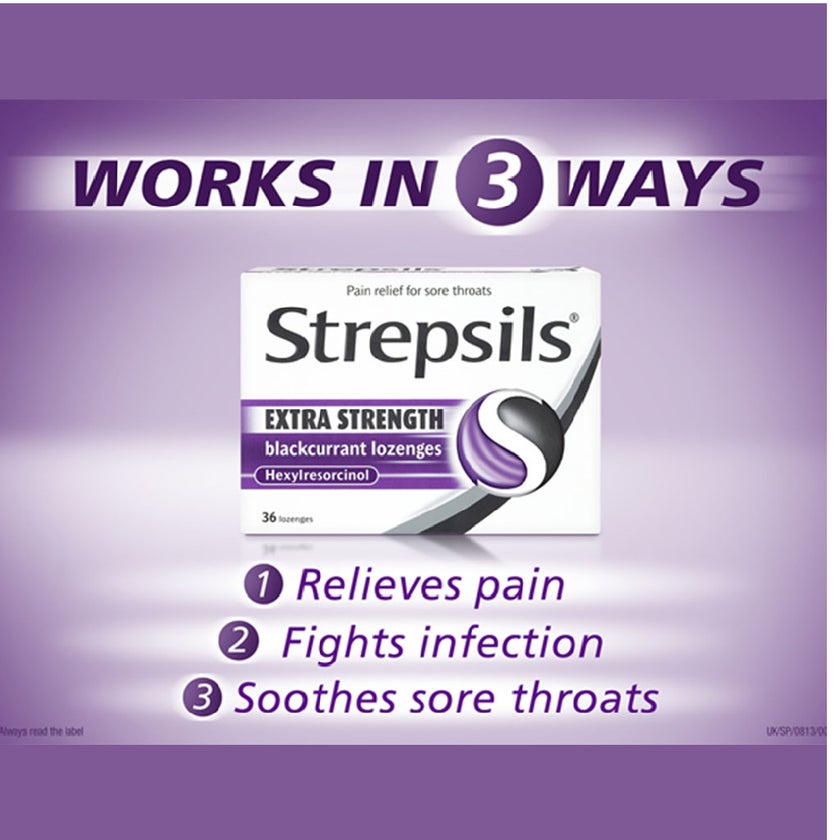 Strepsils Extra Blackcurrant Lozenges For Sore Throat, Pack of 36’s