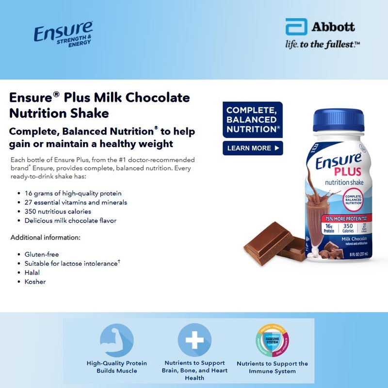 Ensure Plus Milk Chocolate Ready To Drink Nutrition Shake 237 mL