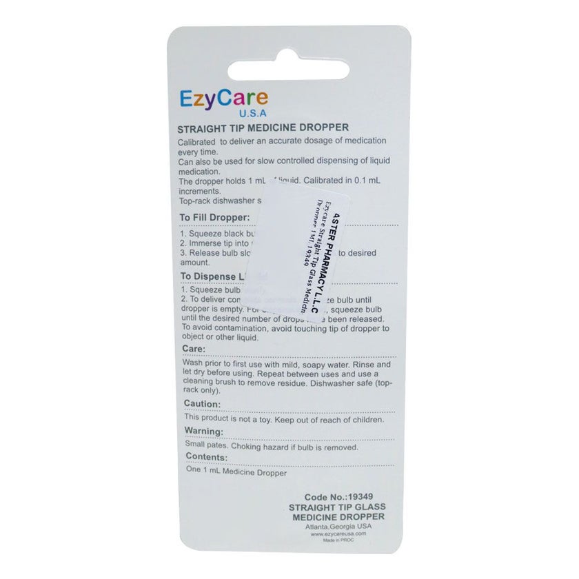 Ezycare Straight Tip Glass Medicine Dropper 1ml 19349